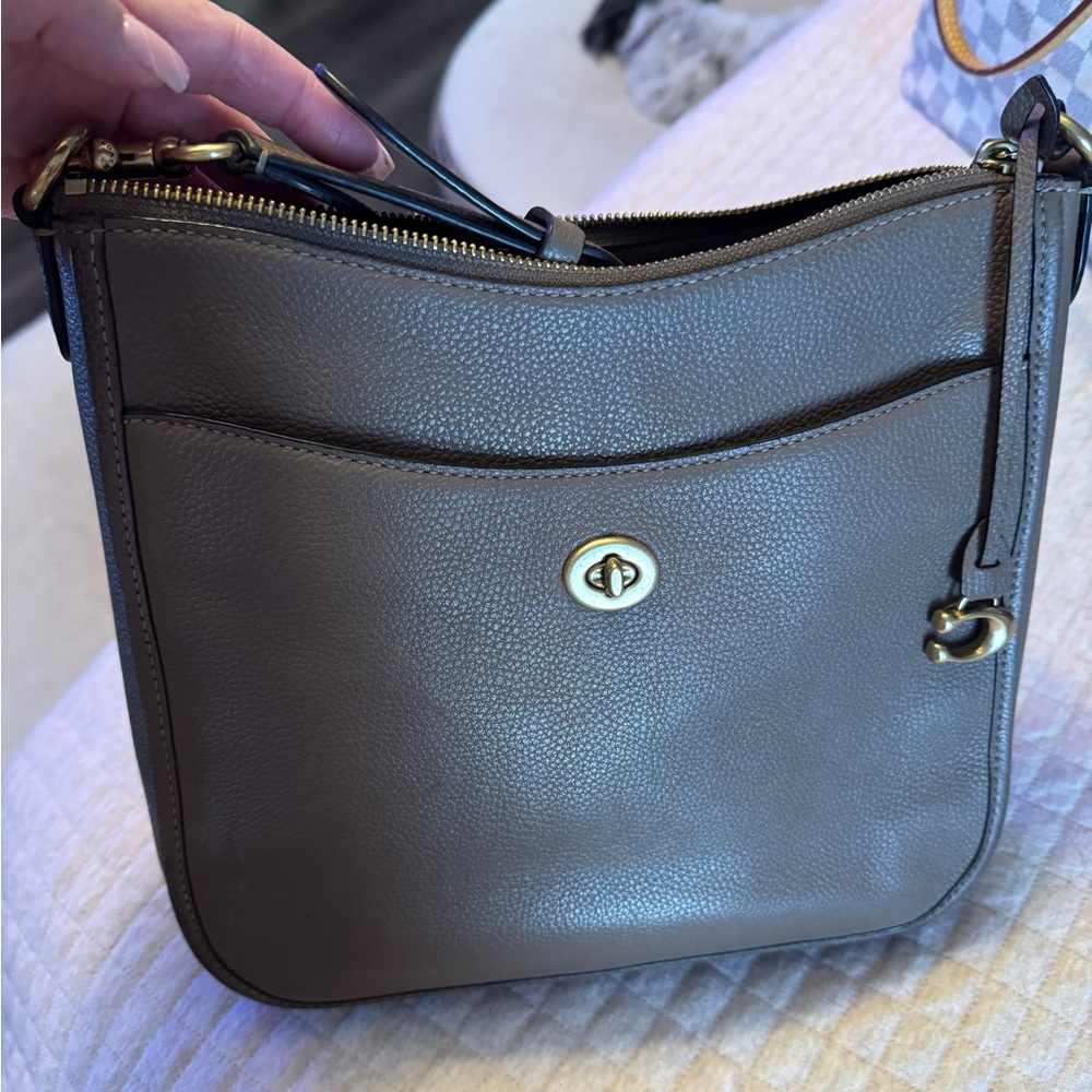 Coach Tan Crossbody Bag with Structured Design